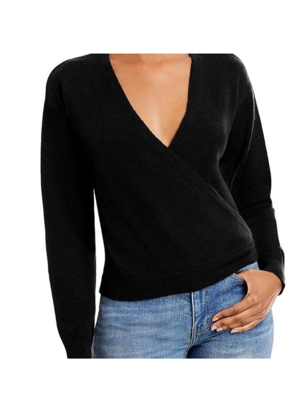 Aqua Cashmere Womens Faux Wrap Black Sweater Size M